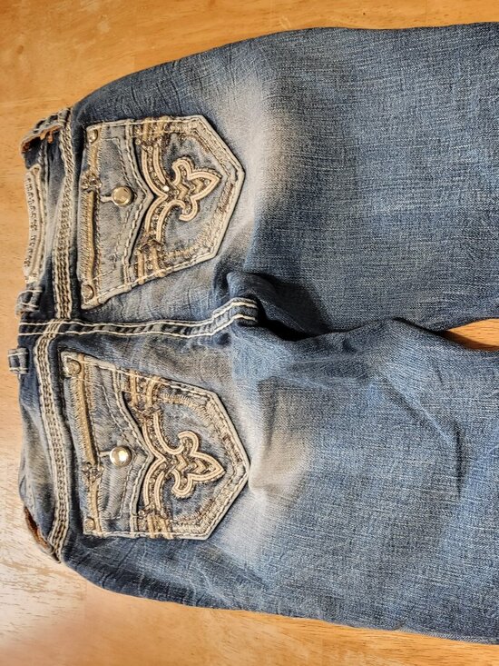 Rock Revival Yandel Mid Rise Crop Straight Distressed Denim Jeans Women Size 26 - Picture 10 of 10